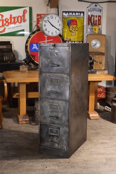  classeur ancien a tiroir roneo industriel en metal brut 